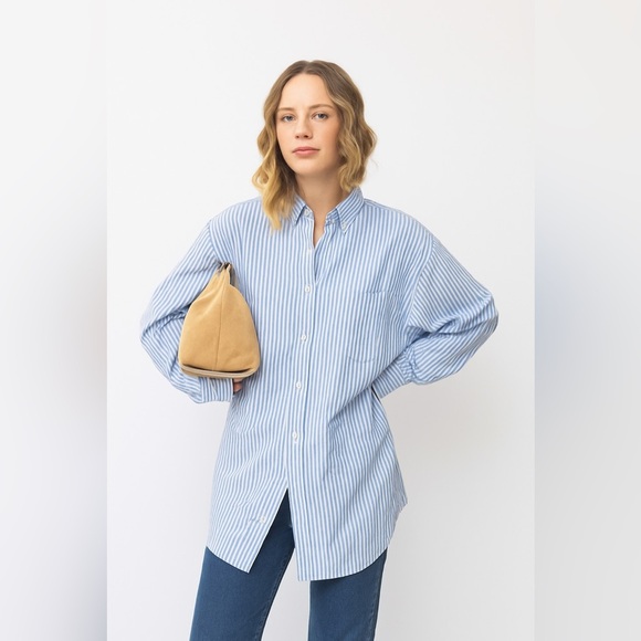 Stafford Wrinklefree Unisex Blue/White Oversized Oxford Buttondown, XL - Picture 2 of 9